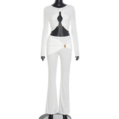 Ruched long sleeve crewneck round neck pant set