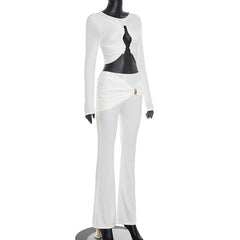 Ruched long sleeve crewneck round neck pant set