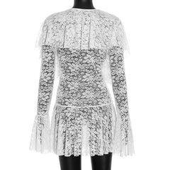 Long sleeve lace deep v neck see through mini dress