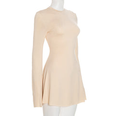 Long flared sleeve crewneck solid mini dress