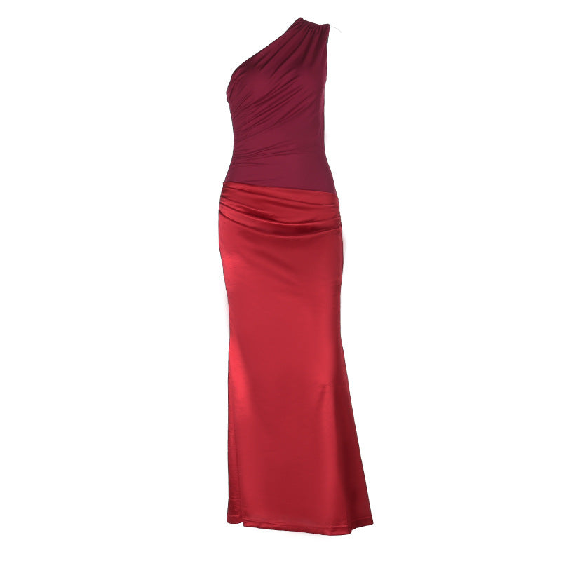One shoulder ruched irregular maxi dress
