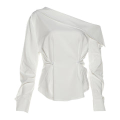 Irregular one shoulder long sleeve button top