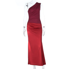 One shoulder ruched irregular maxi dress