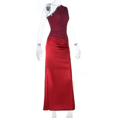 One shoulder ruched irregular maxi dress