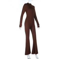 Gloves long sleeve crewneck zip-up solid jumpsuit