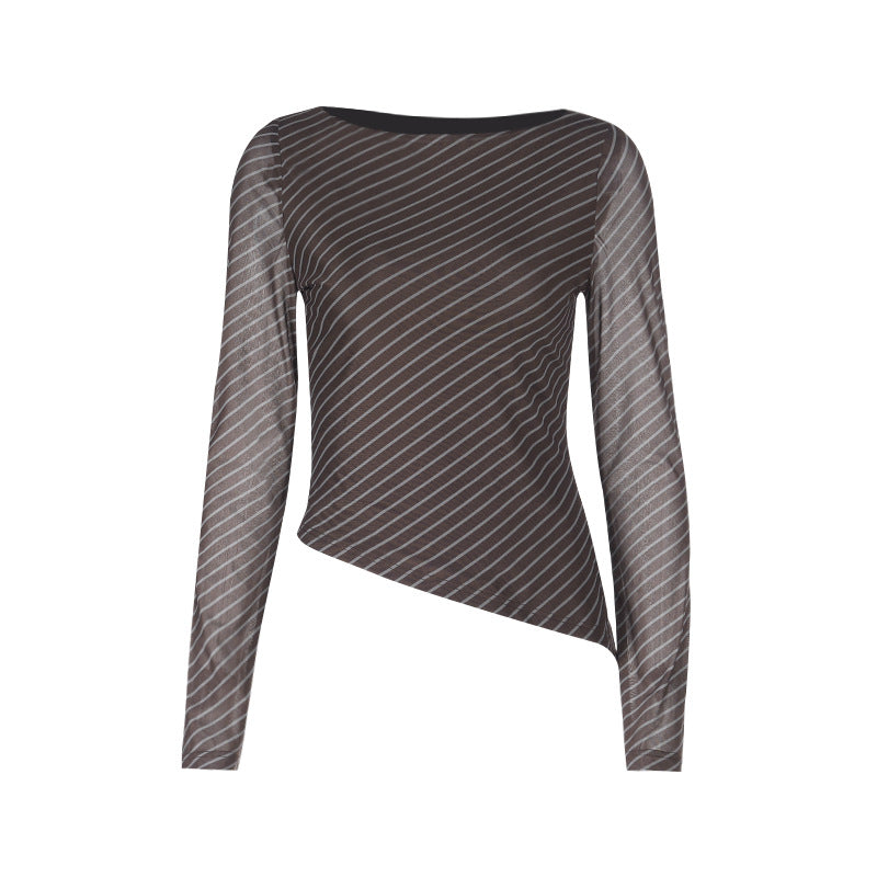 Striped long sleeve crewneck irregular top