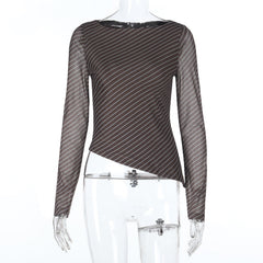 Striped long sleeve crewneck irregular top