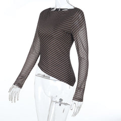 Striped long sleeve crewneck irregular top