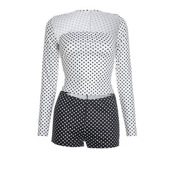 Polka dot long sleeve shrug low rise pant set