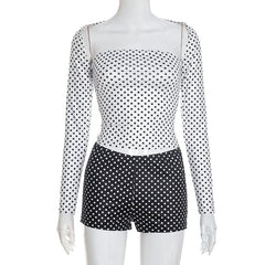 Polka dot long sleeve shrug low rise pant set