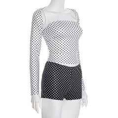 Polka dot long sleeve shrug low rise pant set