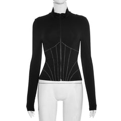 Zip-up long sleeve stitch solid top