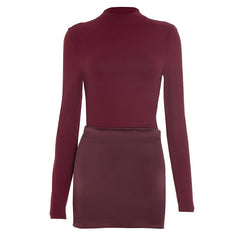 Long sleeve crewneck zip-up button mini dress