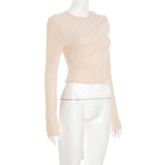 Crewneck long sleeve ruched irregular top