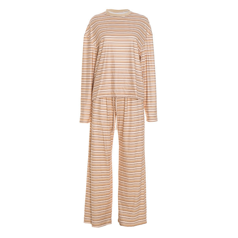Striped crewneck long sleeve drawstring pant set