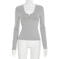Long sleeve solid v neck top