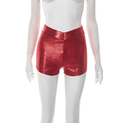 Snakeskin print PU leather medium rise short pant