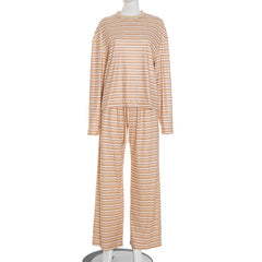 Striped crewneck long sleeve drawstring pant set
