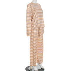 Striped crewneck long sleeve drawstring pant set