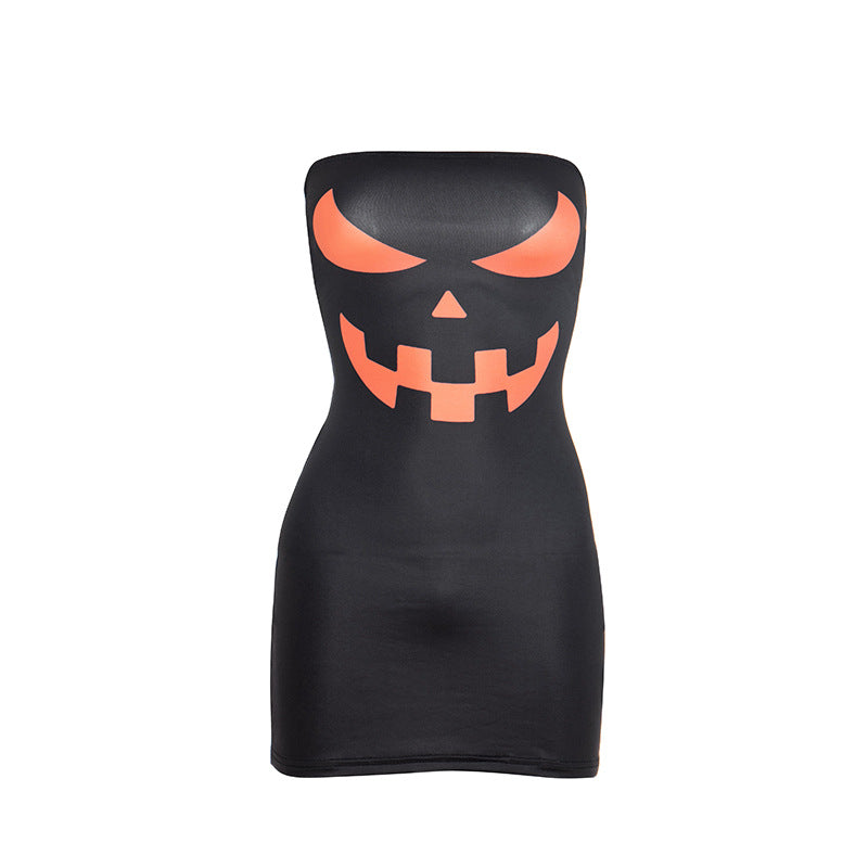 Letter print contrast backless tube mini dress
