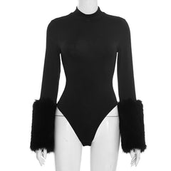 Long sleeve fluffy crewneck button bodysuit