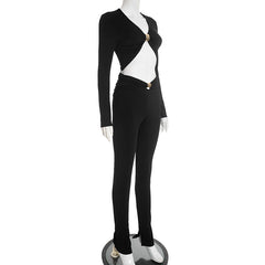 Long sleeve v neck ruched solid crop pant set