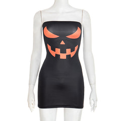 Letter print contrast backless tube mini dress