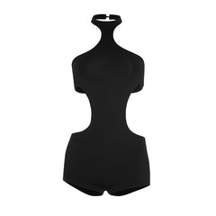 Halter button hollow out backless romper