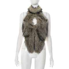 Hollow out fluffy halter self tie backless cut out top