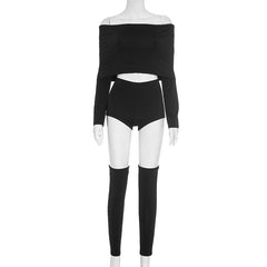 Off shoulder long sleeve solid crop pant set