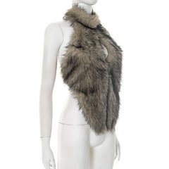 Hollow out fluffy halter self tie backless cut out top