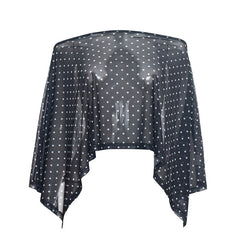 Polka dot see through off shoulder sheer mesh top