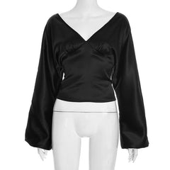 Long sleeve v neck ruched zip-up solid top