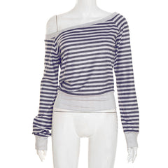 Irregular striped print long sleeve contrast top