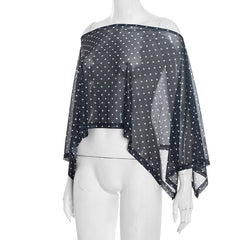 Polka dot see through off shoulder sheer mesh top
