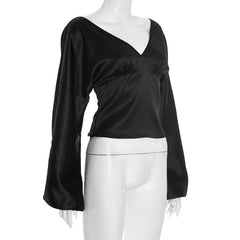 Long sleeve v neck ruched zip-up solid top