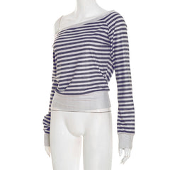 Irregular striped print long sleeve contrast top