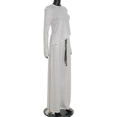 Striped long sleeve crewneck drawstring pant set