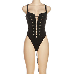 V neck lace up cami bodysuit