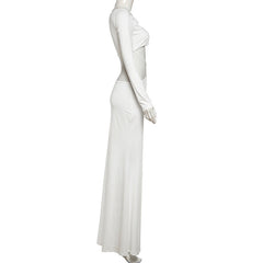 Long sleeve hollow out solid cut out maxi dress