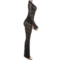 Long sleeve v neck lace pant set
