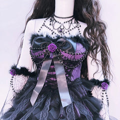 Bowknot mesh ruffle fluffy gloves mini dress