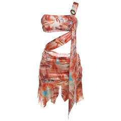 One shoulder irregular hollow out cut out mini dress