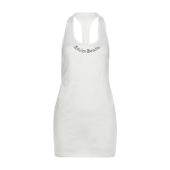 U neck hollow out letter pattern cut out mini dress