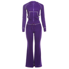 Hoodie long sleeve zip-up drawstring pant set