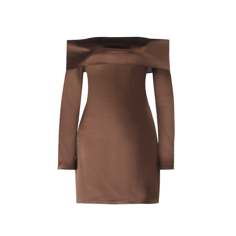 Off shoulder long sleeve zip-up solid mini dress