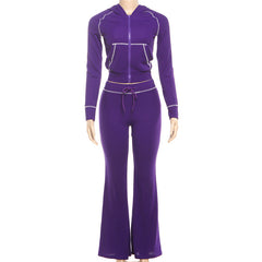 Hoodie long sleeve zip-up drawstring pant set