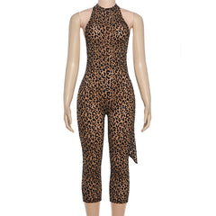 Halter backless leopard print jumpsuit