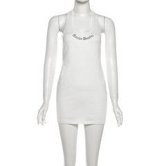 U neck hollow out letter pattern cut out mini dress