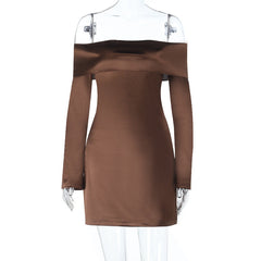 Off shoulder long sleeve zip-up solid mini dress